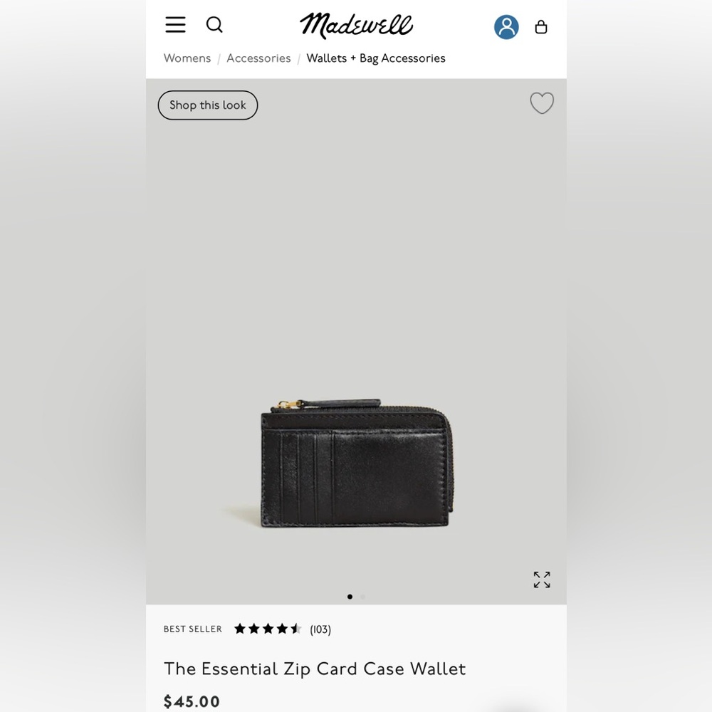 Madewell Classic Black Leather Card Holder